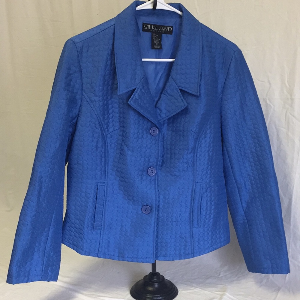 SILKLAND Petite Blue Quilted Jacket NWOT